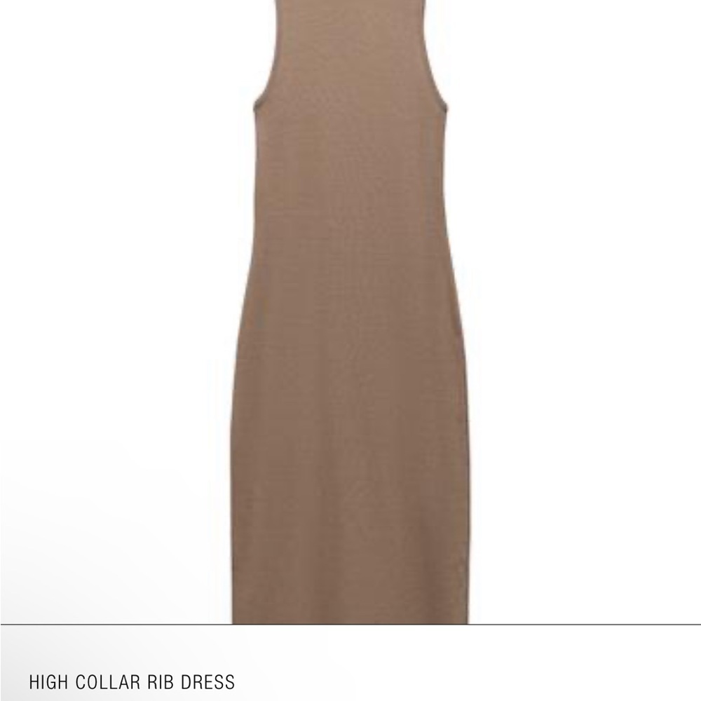 High Collar Rib Dress - Brown